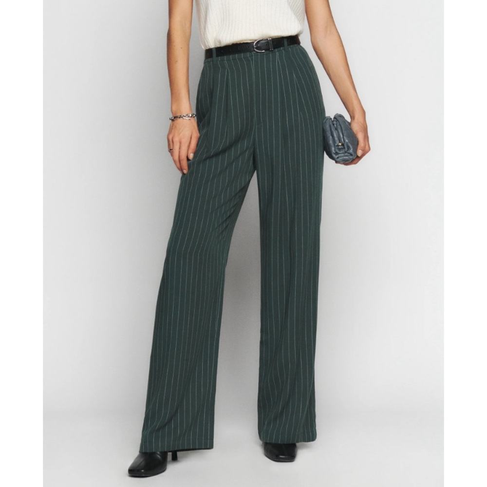 Reformation Mason Pants Green Striped Sycamore Color size 6 Trousers